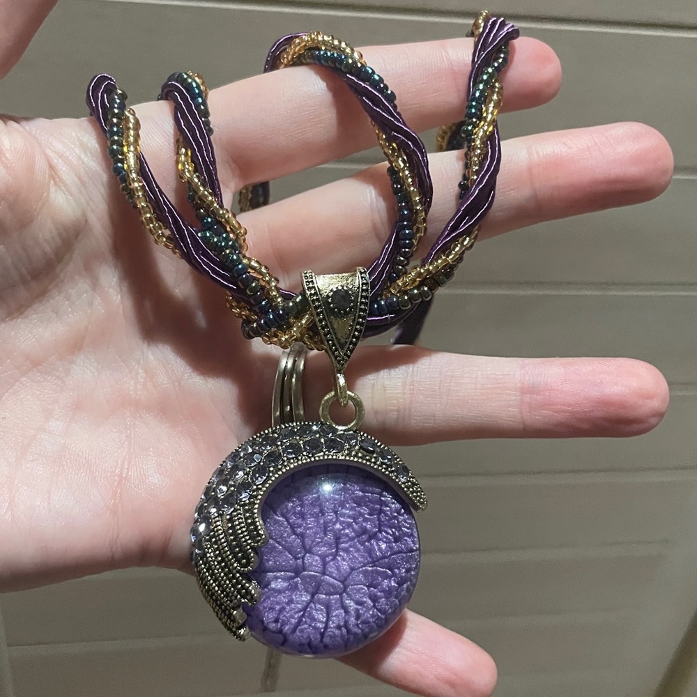 Purple Boho Circle Beaded Pendant